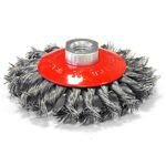Twisted wire wheel brush with red hub