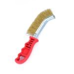 Curved wire brush with red plastic handle