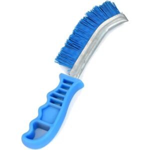 Curved blue-handled wire cleaning brush