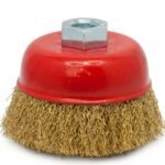 Red cup wire brush with brass bristles