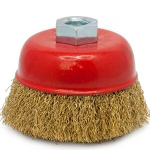 Red cup wire brush with brass bristles