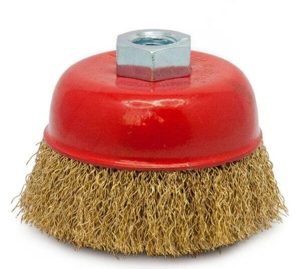 Red cup wire brush with brass bristles