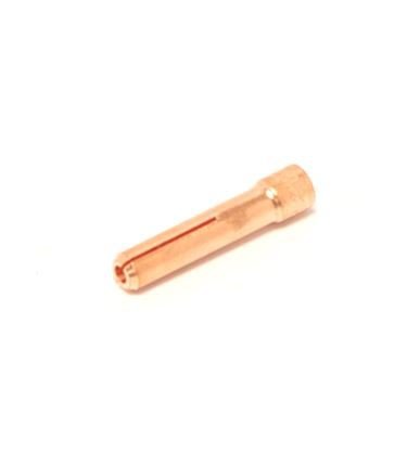 Copper cylindrical metal component on white background