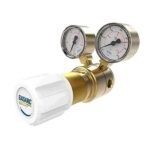 Brass gas pressure regulator with dual gauges