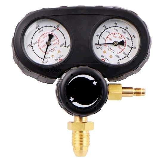 Dual pressure gas regulator with gauges