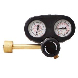 Dual gauge gas pressure regulator with brass fitting