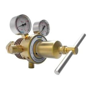 Brass gas pressure regulator with dual gauges