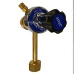 Brass gas pressure regulator with blue dial and knob