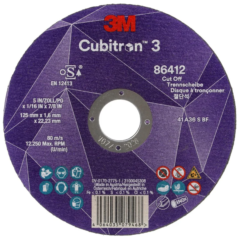 3M CUBITRON 3 CUT-OFF FIBRE DISC, 60+,T41, 115X1X22.23MM (25 per pack)