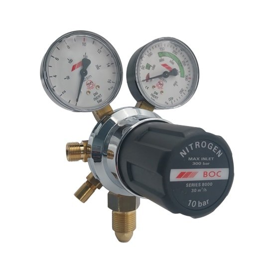 Nitrogen gas regulator with dual pressure gauges
