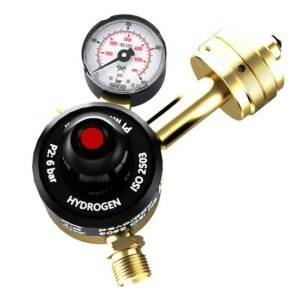 Hydrogen gas regulator with pressure gauge and brass fittings