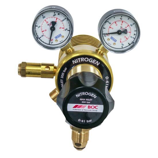 Nitrogen gas regulator with dual pressure gauges