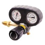 Dual-gauge gas pressure regulator with brass fitting