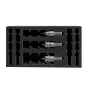 Foam case with three metal drill bits