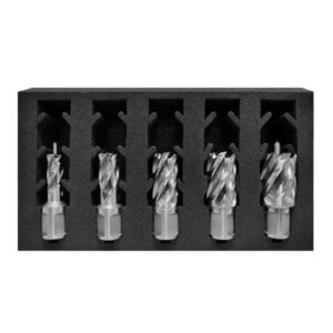Five metal end mills in foam case