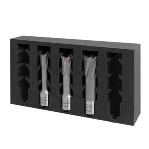Foam case holding metal end mill cutters