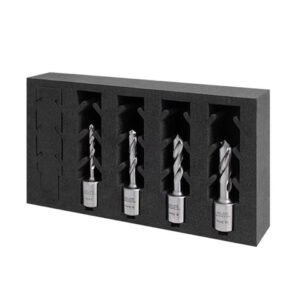 Four metal end mills in foam case
