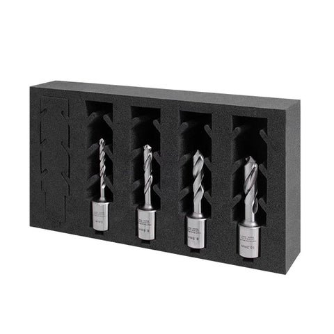 Four metal end mills in foam case