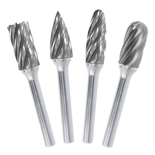 Four metal carbide rotary burr drill bits