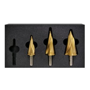 Gold metal drill bits in foam case