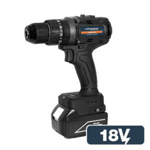 Black 18V cordless drill driver on white background