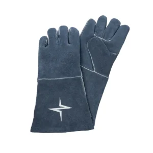 Dark blue three-finger welding gloves with long cuffs
