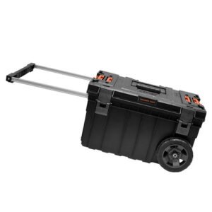 Black rolling toolbox with extended metal handle