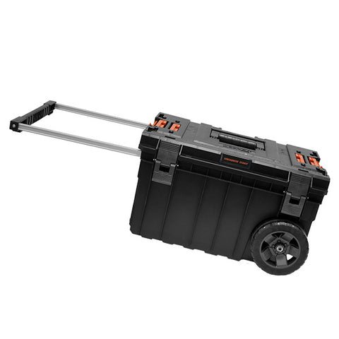Black rolling toolbox with extended metal handle