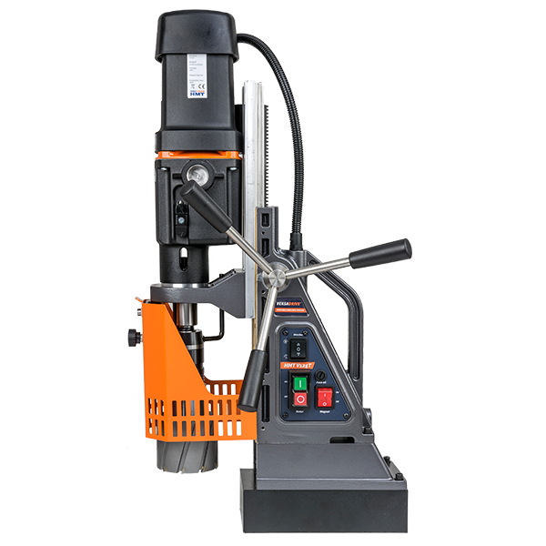 Magnetic drill press with orange safety guard